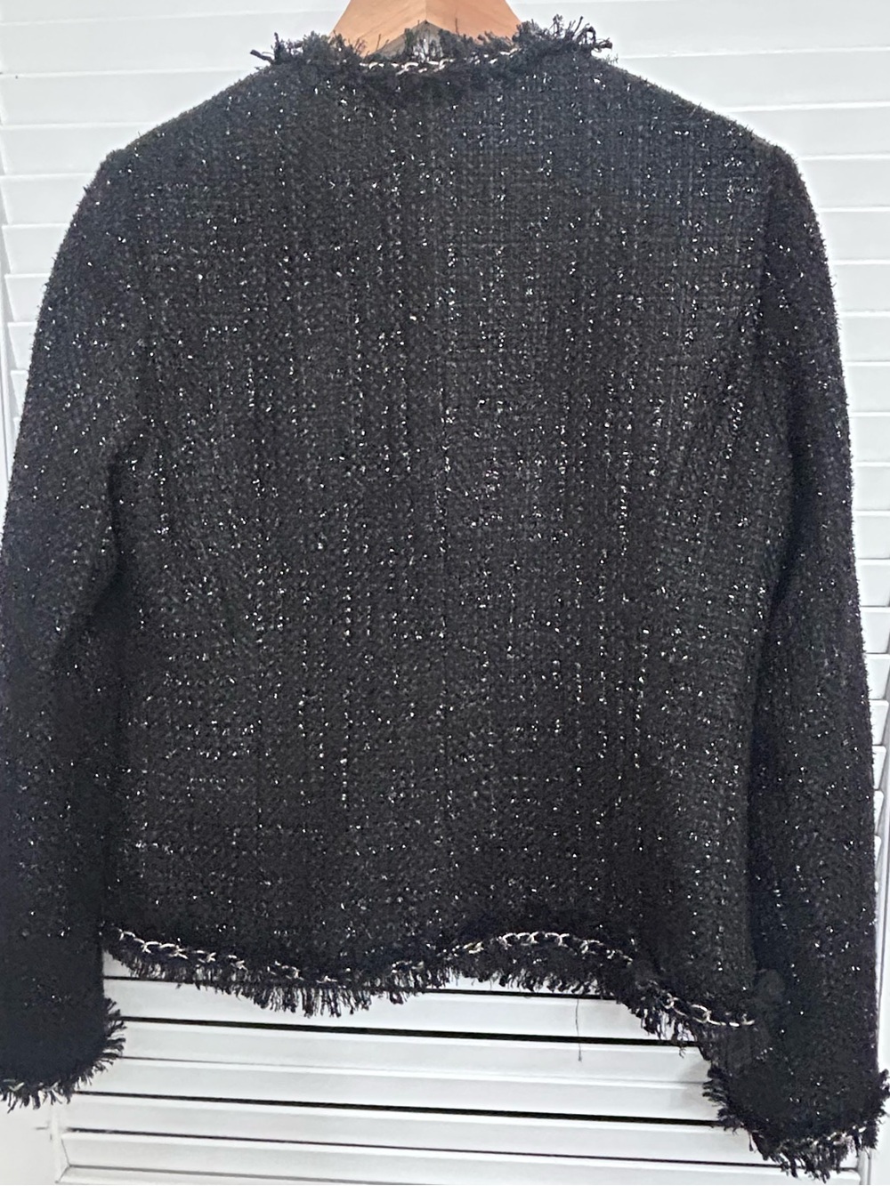 🫖MAKE OFFER Boston Proper Black Tweed Chain Trim Blazer Wool Blend Chanel inspo - Picture 8 of 8